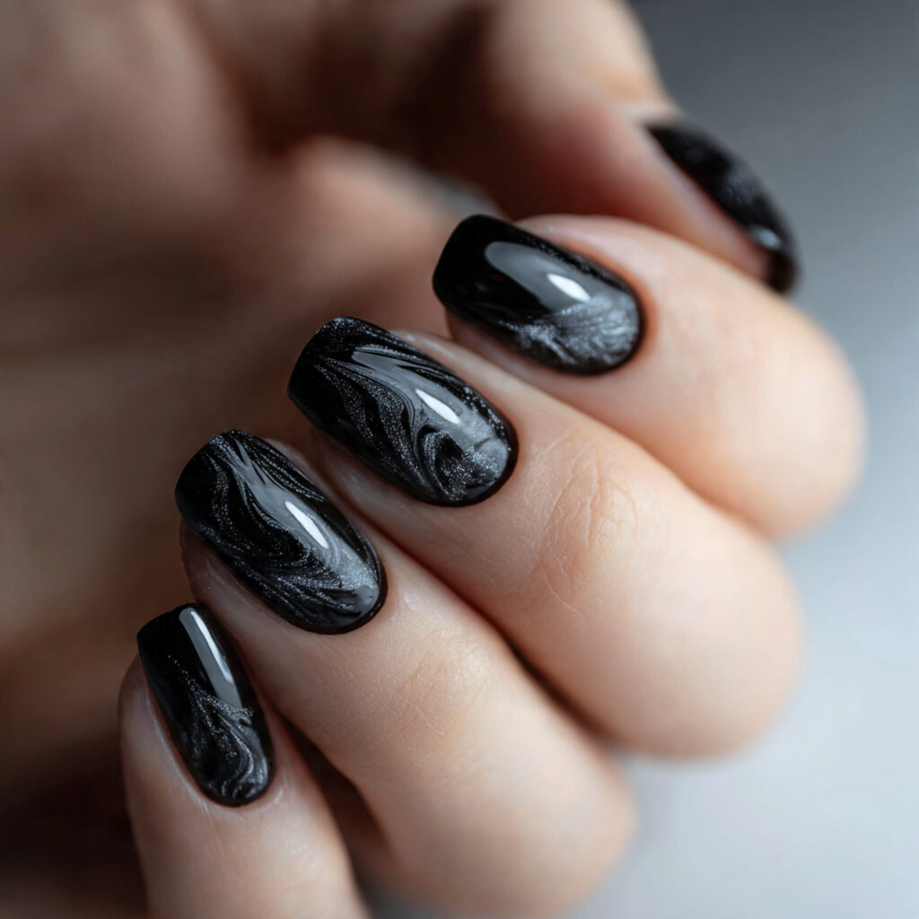 Black and Nude Short Nails