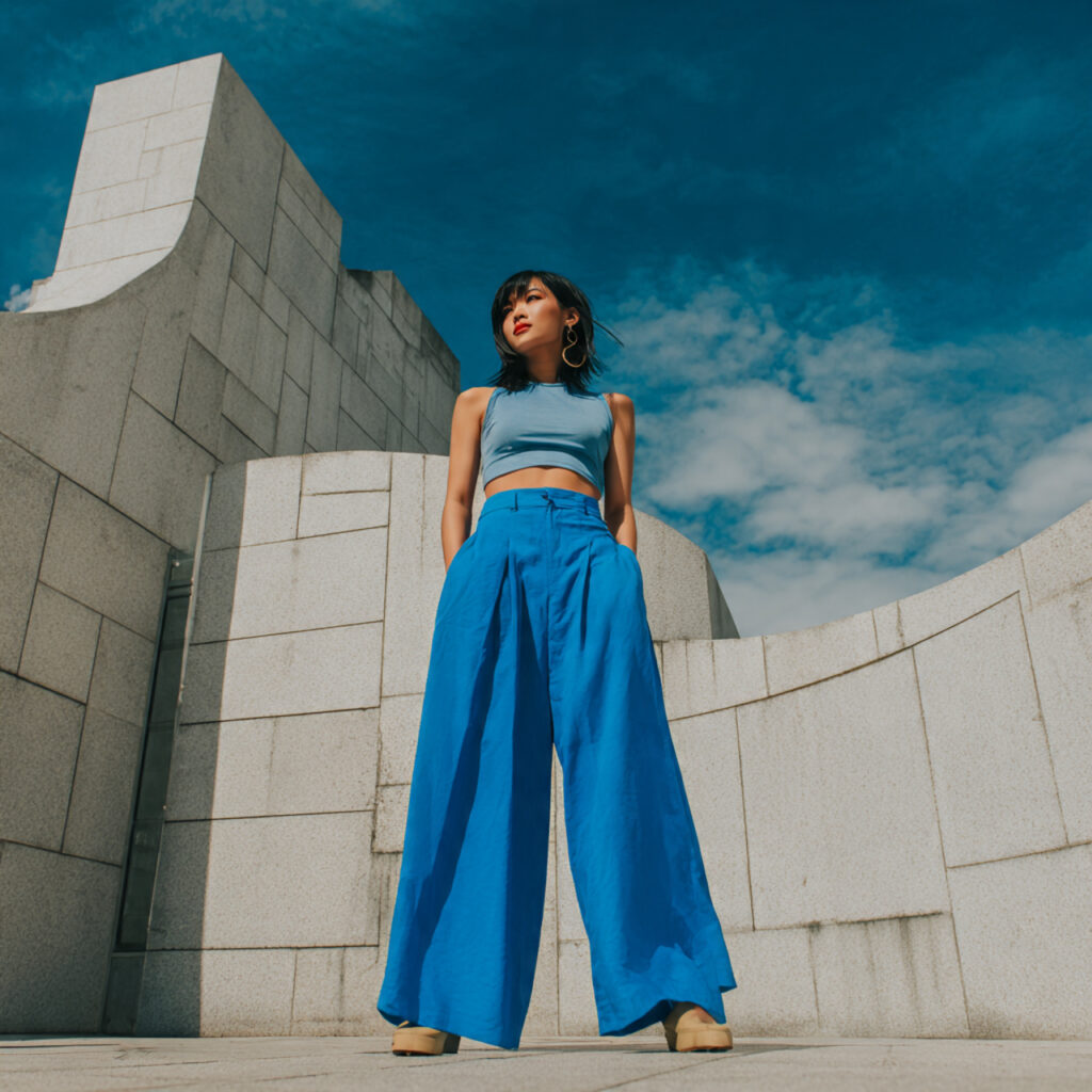 14 Blue Outfit Ideas That Make Getting Dressed Feel Effortlessly Chic 15 Blue Wide-Leg Pants + Fitted Top