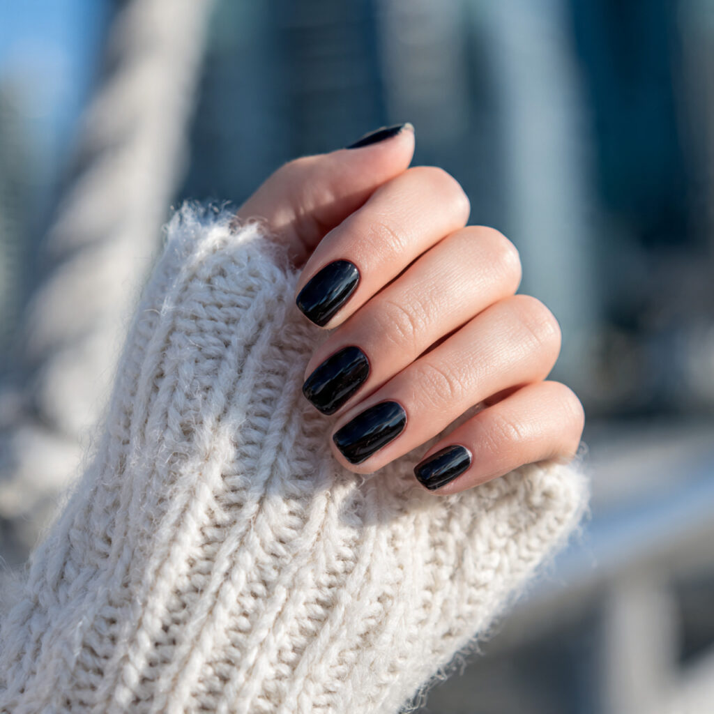 Classic Glossy Short Black Nails