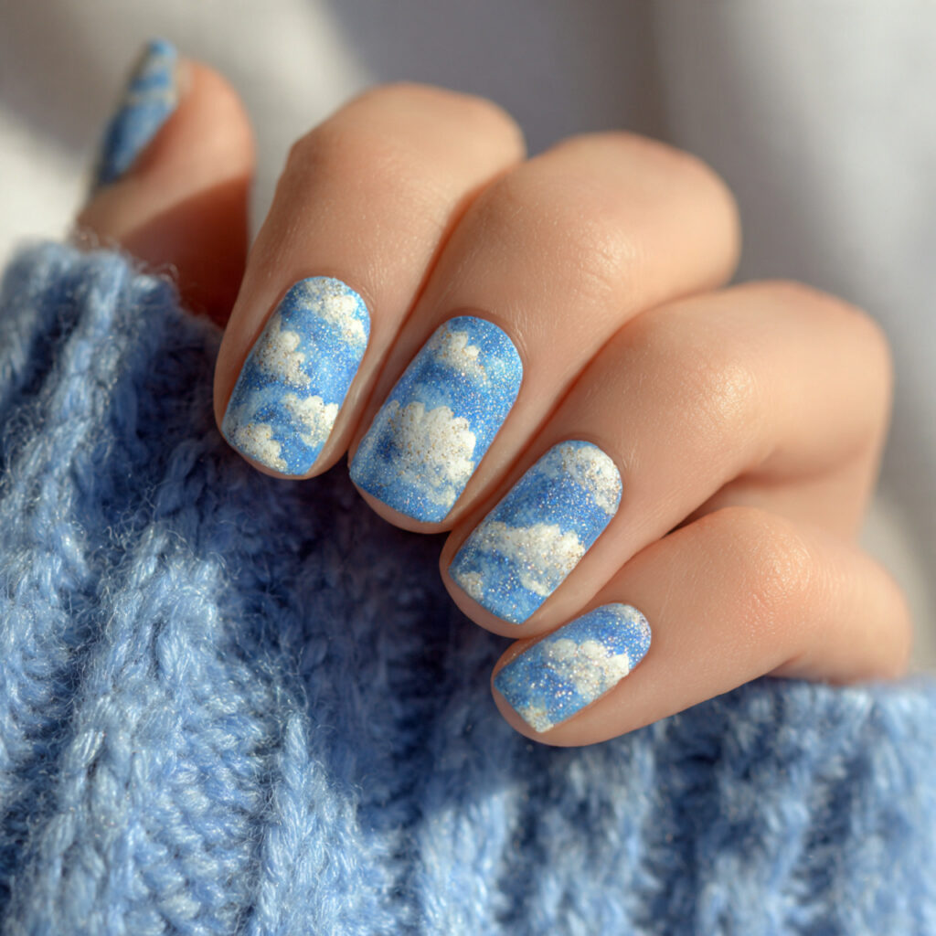 Cloud Light Blue Nails