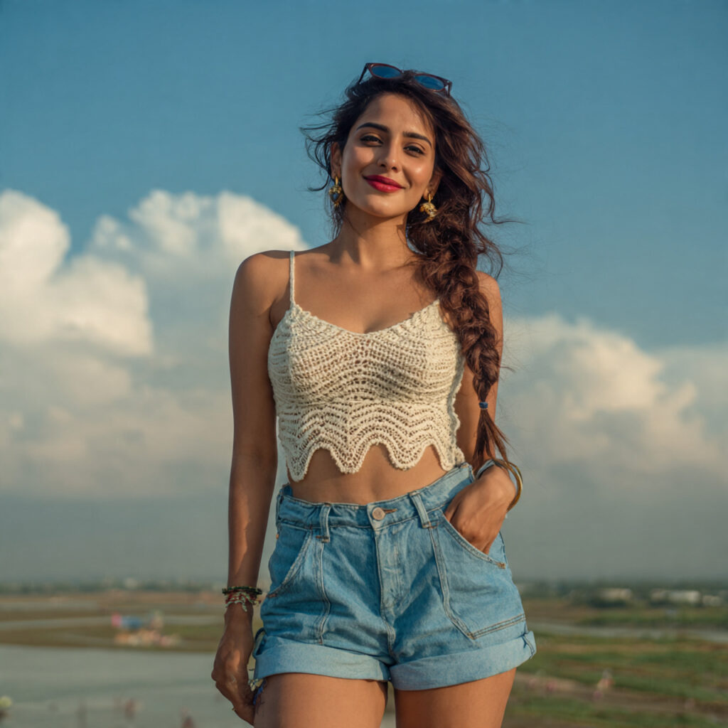 15 Beach Outfit Ideas You’ll Want to Wear All Summer (Effortless, Cute & Totally Instagram-Ready) 4 Crochet Top Denim Cutoffs