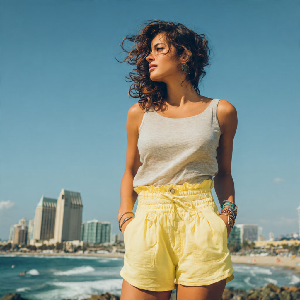 15 Beach Outfit Ideas You’ll Want to Wear All Summer (Effortless, Cute & Totally Instagram-Ready) 14 High Waisted Shorts Bikini Top