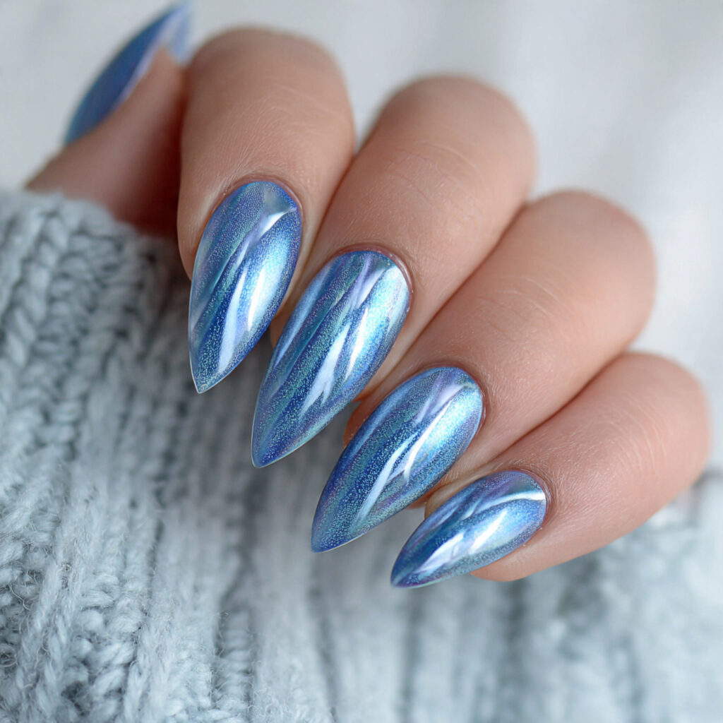 Light Blue Cat Eye Nails