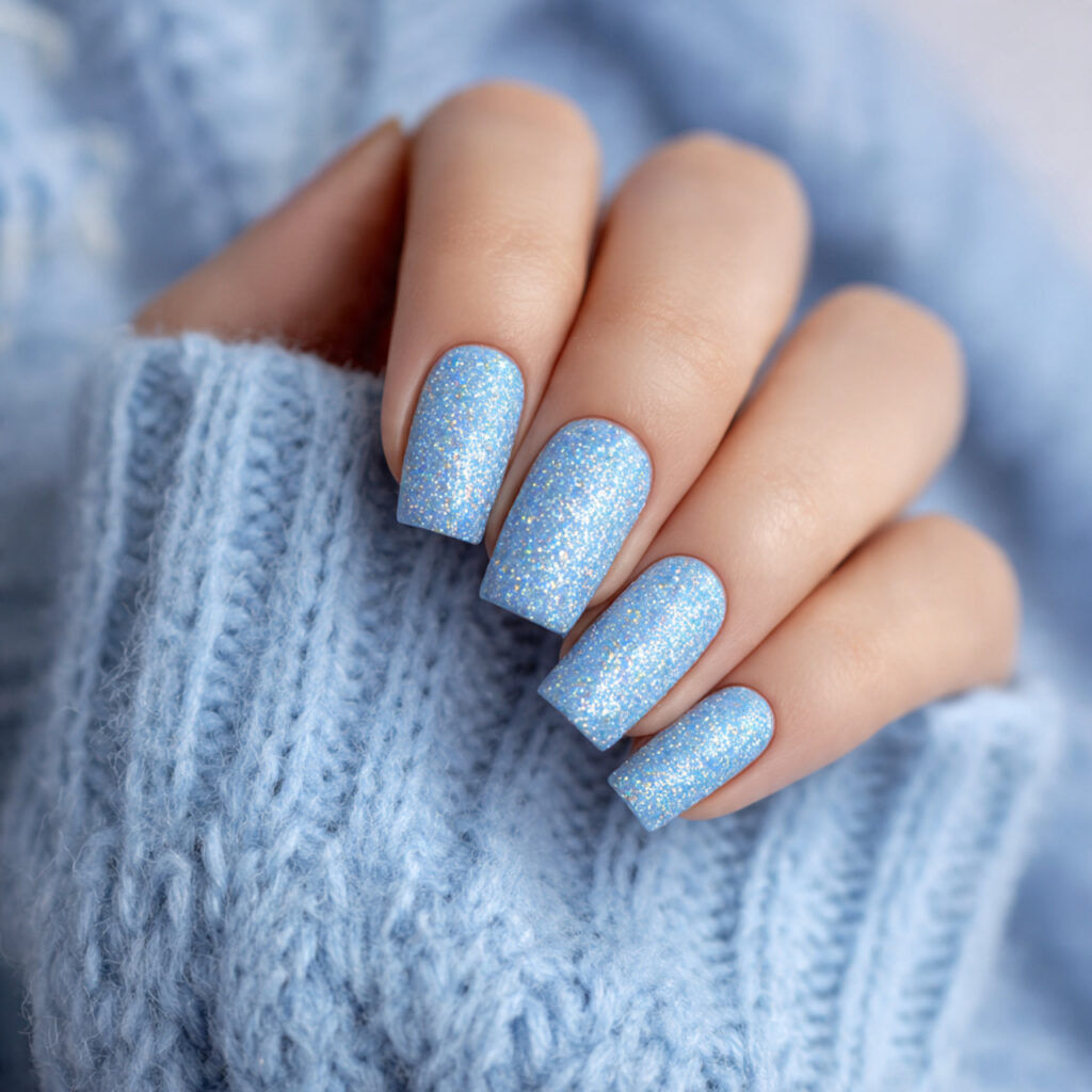 Light Blue Glitter Nails