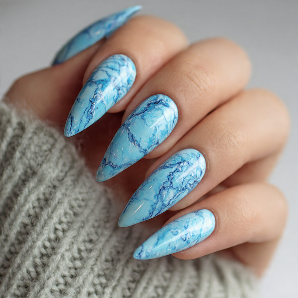Light Blue Marble Nails
