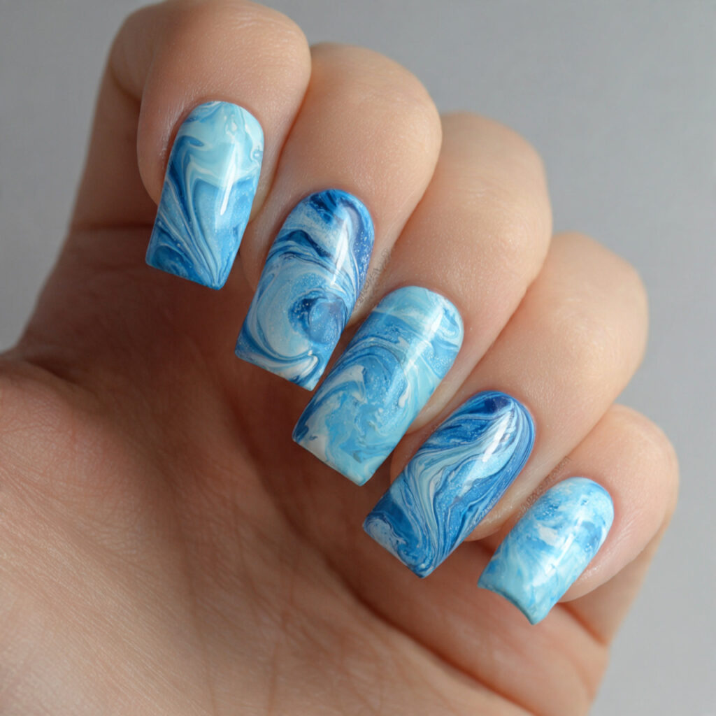 Light Blue Swirl Nails