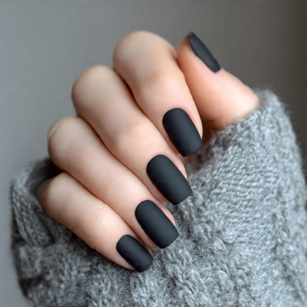 Matte Black Short Square Nails