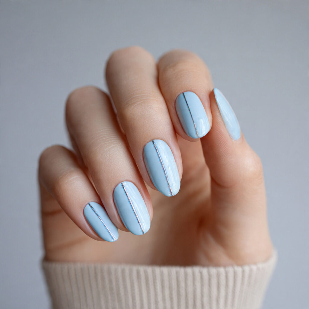 Minimal Light Blue Line Art Nails