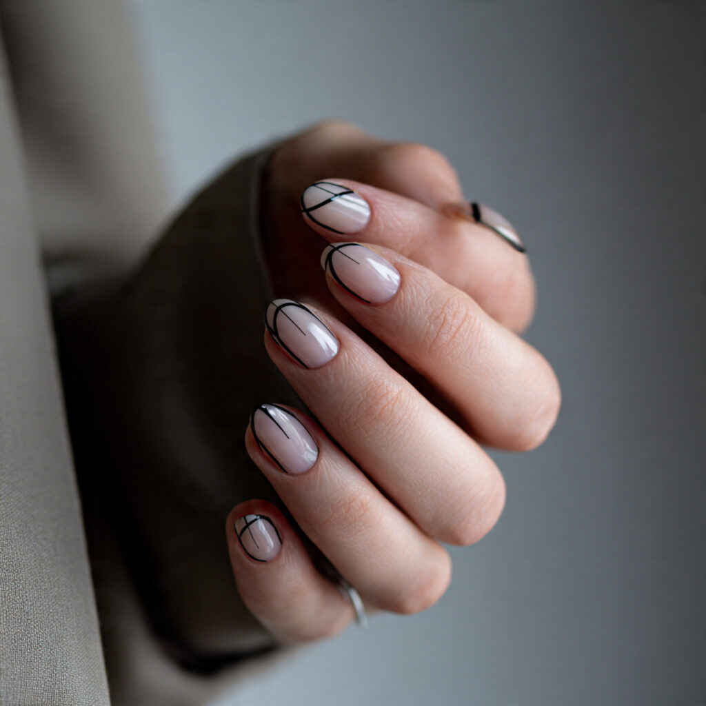 Minimalist Black Line Art Nails