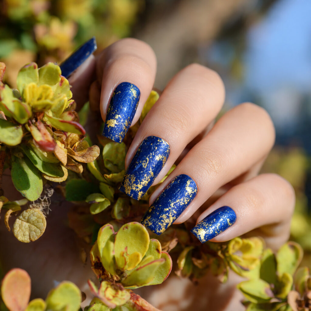 15 Dark Blue Nail Ideas That Look Expensive (But Are Totally Wearable Tomorrow) 5 Navy Blue with Gold Foil