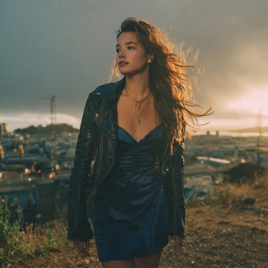 14 Blue Outfit Ideas That Make Getting Dressed Feel Effortlessly Chic 14 Navy Slip Dress + Leather Jacket