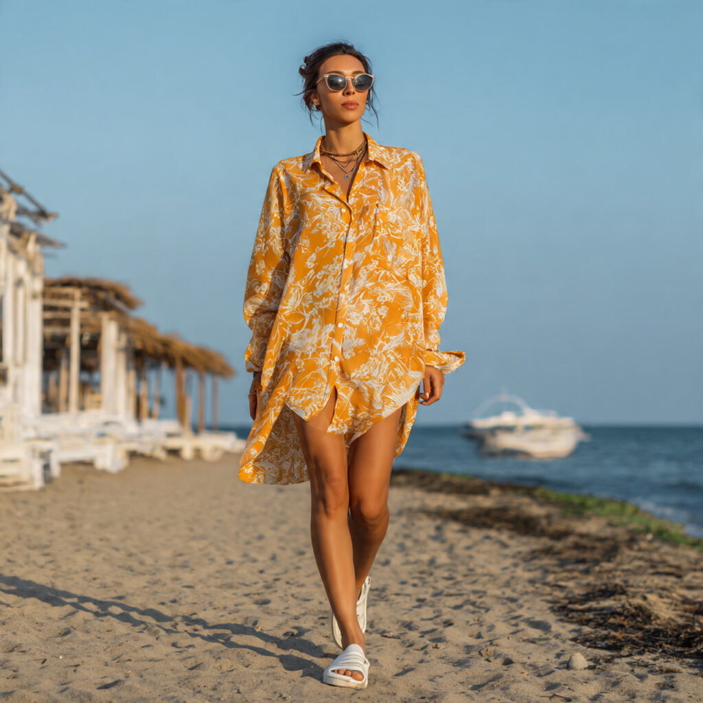15 Beach Outfit Ideas You’ll Want to Wear All Summer (Effortless, Cute & Totally Instagram-Ready) 9 Oversized Shirt Dress Slides
