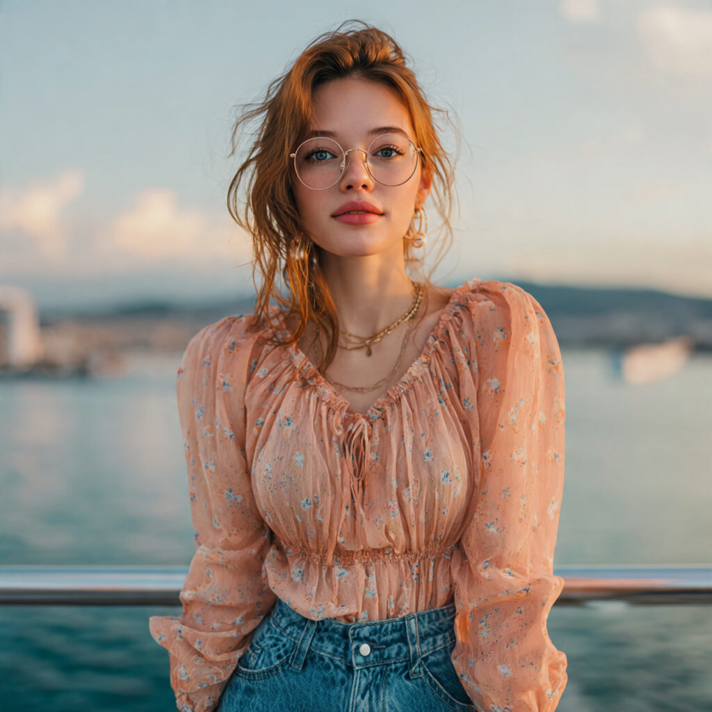 Pastel Blouse + Wide-Leg Jeans