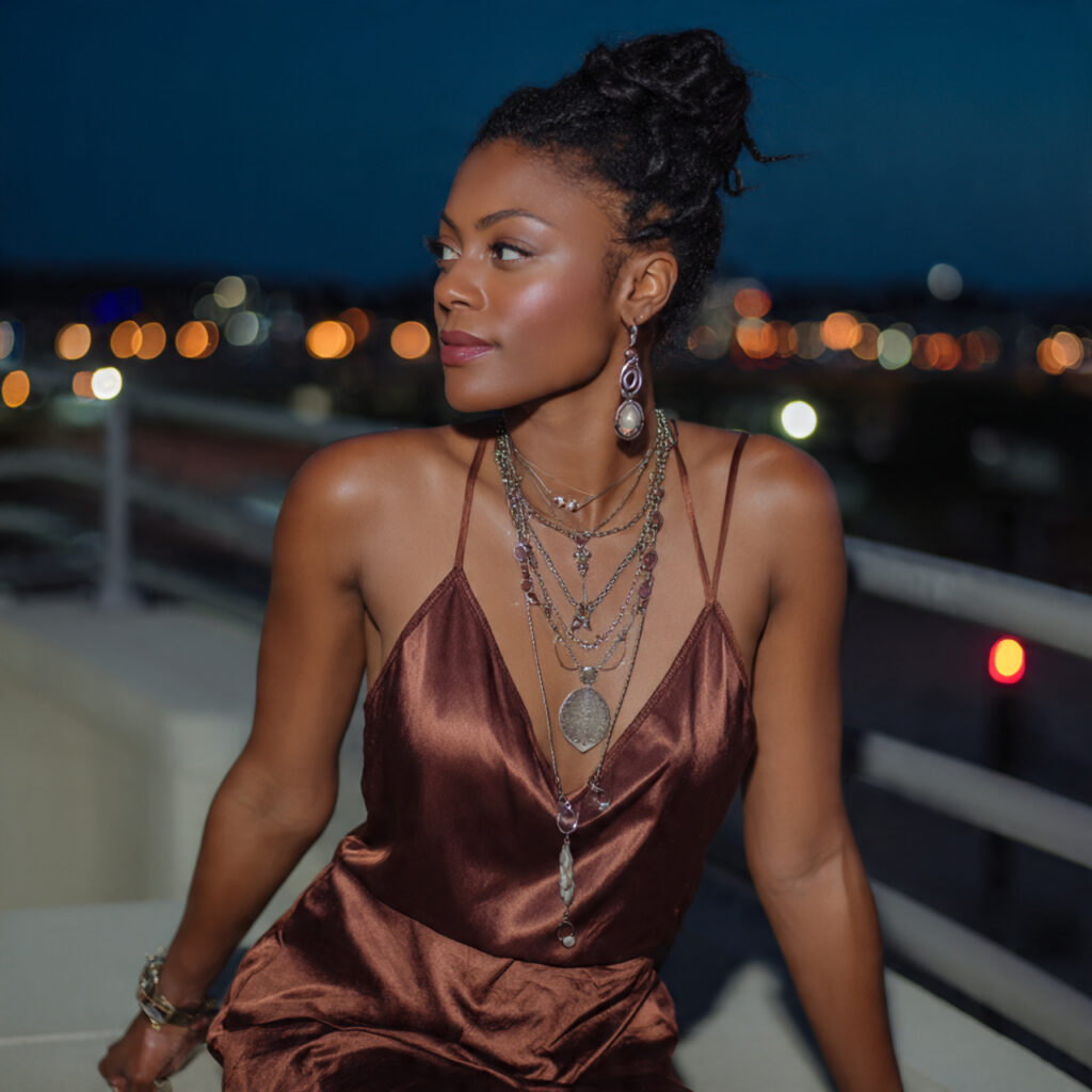 15 Party Outfit Ideas That Instantly Make You the Best-Dressed Guest (Without Trying Too Hard) 3 Satin Slip Dress + Layered Jewelry