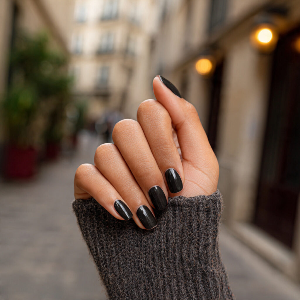 Short Black French Tip Nails