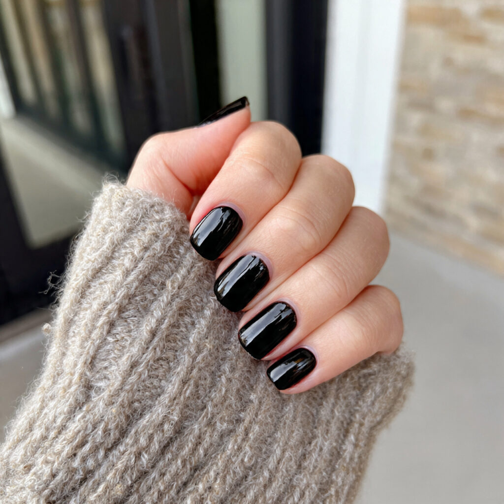 Short Black Velvet Nails
