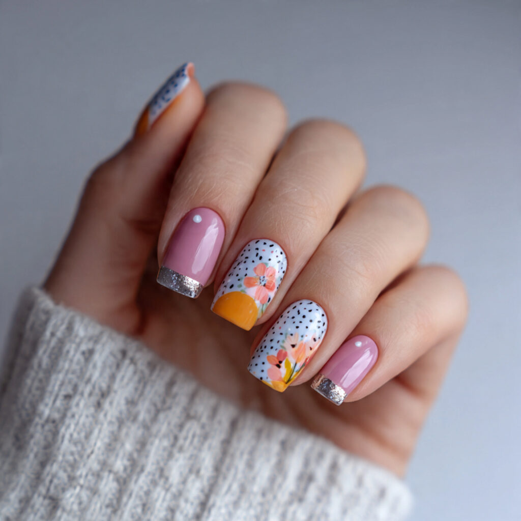 Short Square Nails with Minimal Nail Art
