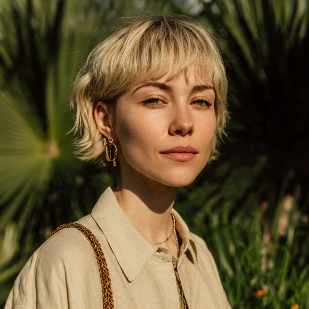 13 Short Blonde Hair Ideas That Will Make You Want to Book a Salon Appointment Right Now 4 Textured Blonde Crop with Side Swept Bangs