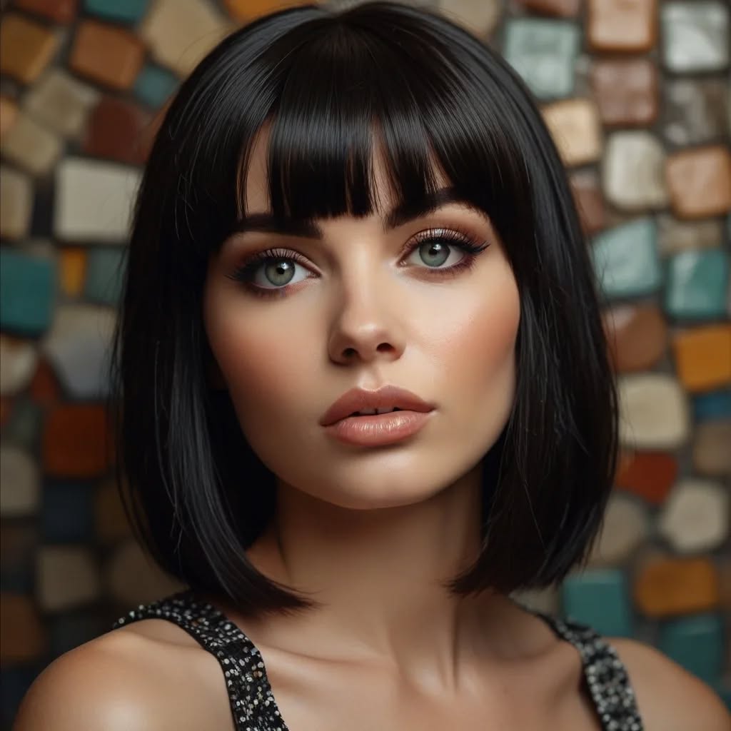 The Sleek Black Bob with a Center Part