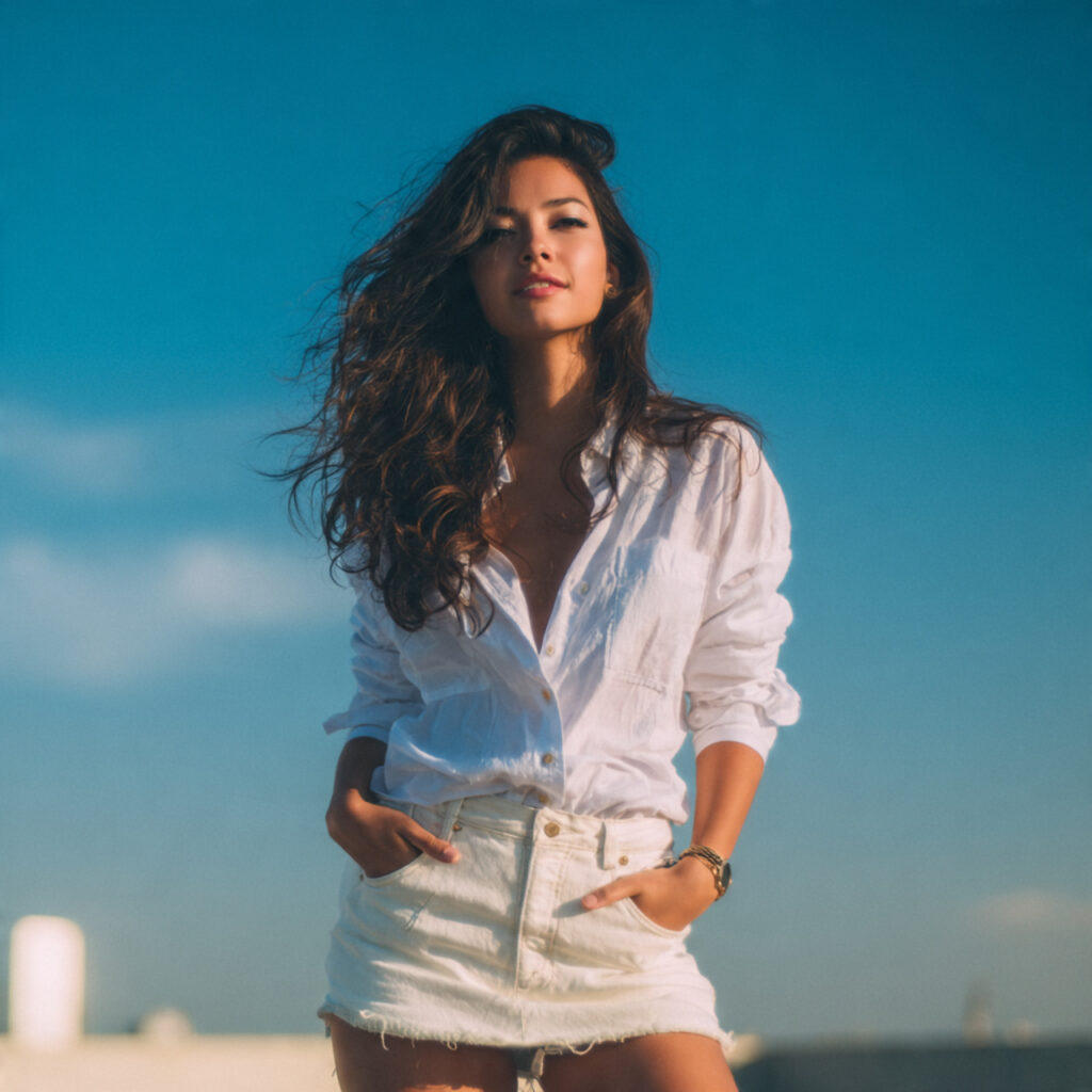 13 White Skirt Outfit Ideas That Look Effortlessly Chic (And Work for Literally Any Day) 6 White Denim Skirt Button Down Shirt