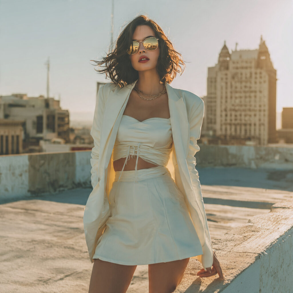 13 White Skirt Outfit Ideas That Look Effortlessly Chic (And Work for Literally Any Day) 4 White Mini Skirt Oversized Blazer