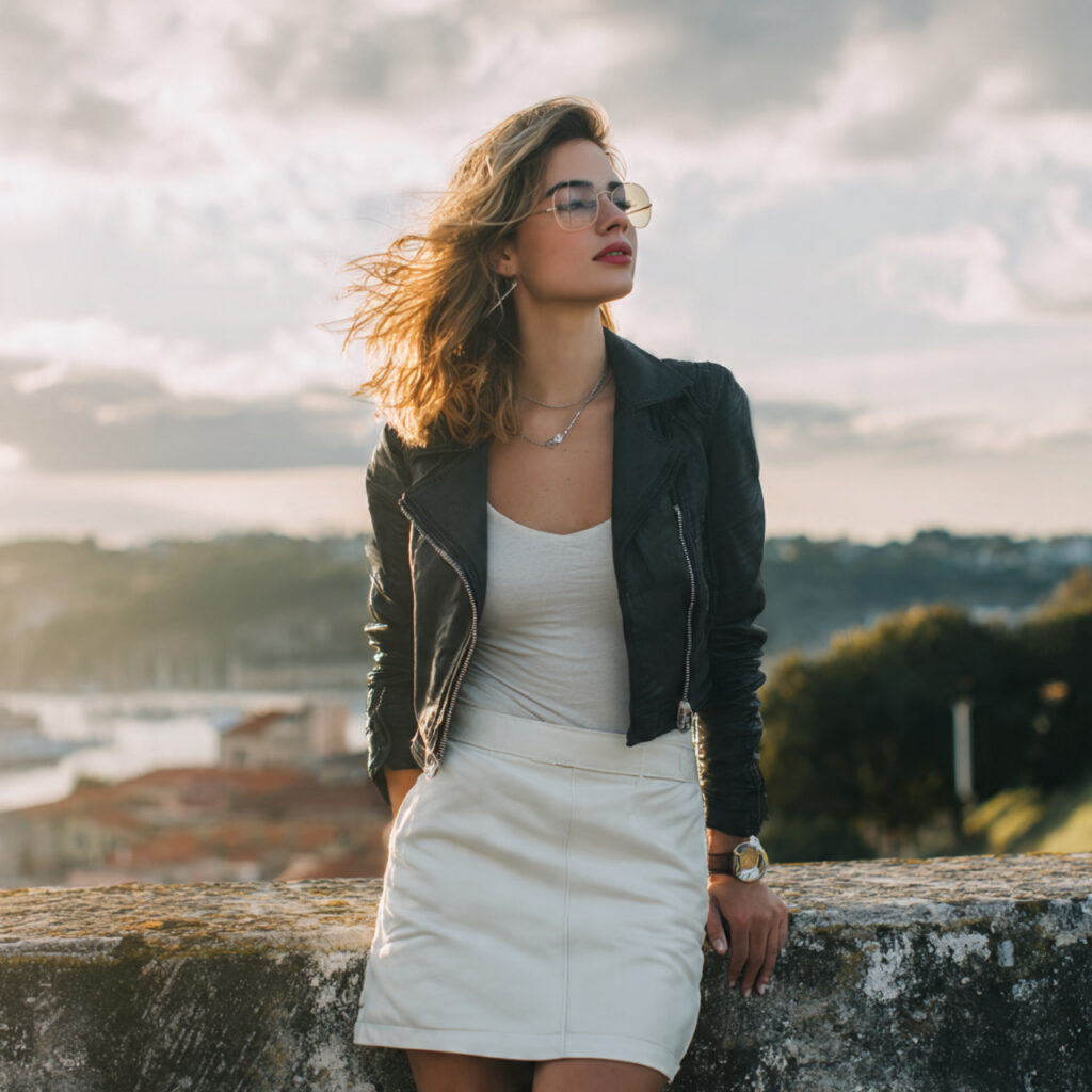 13 White Skirt Outfit Ideas That Look Effortlessly Chic (And Work for Literally Any Day) 13 White Skirt Leather Jacket