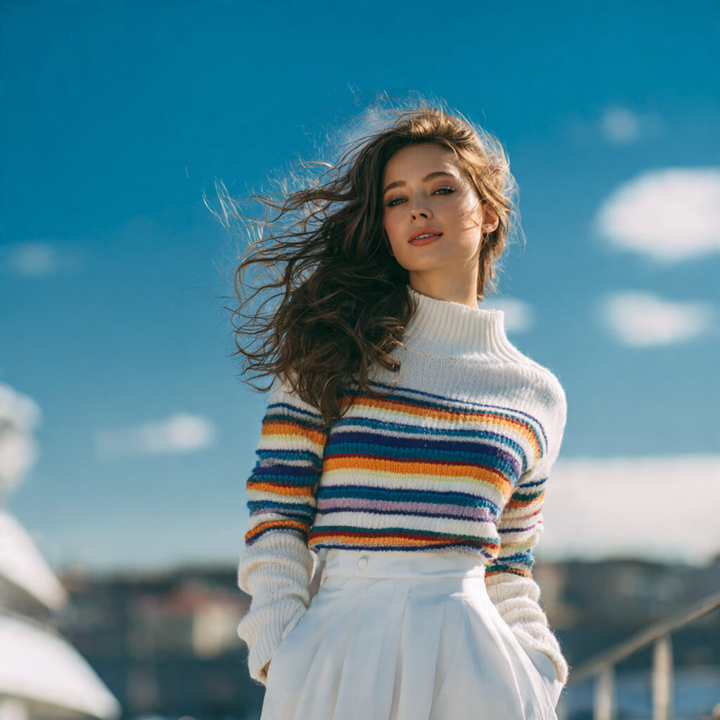 13 White Skirt Outfit Ideas That Look Effortlessly Chic (And Work for Literally Any Day) 11 White Skirt Striped Sweater