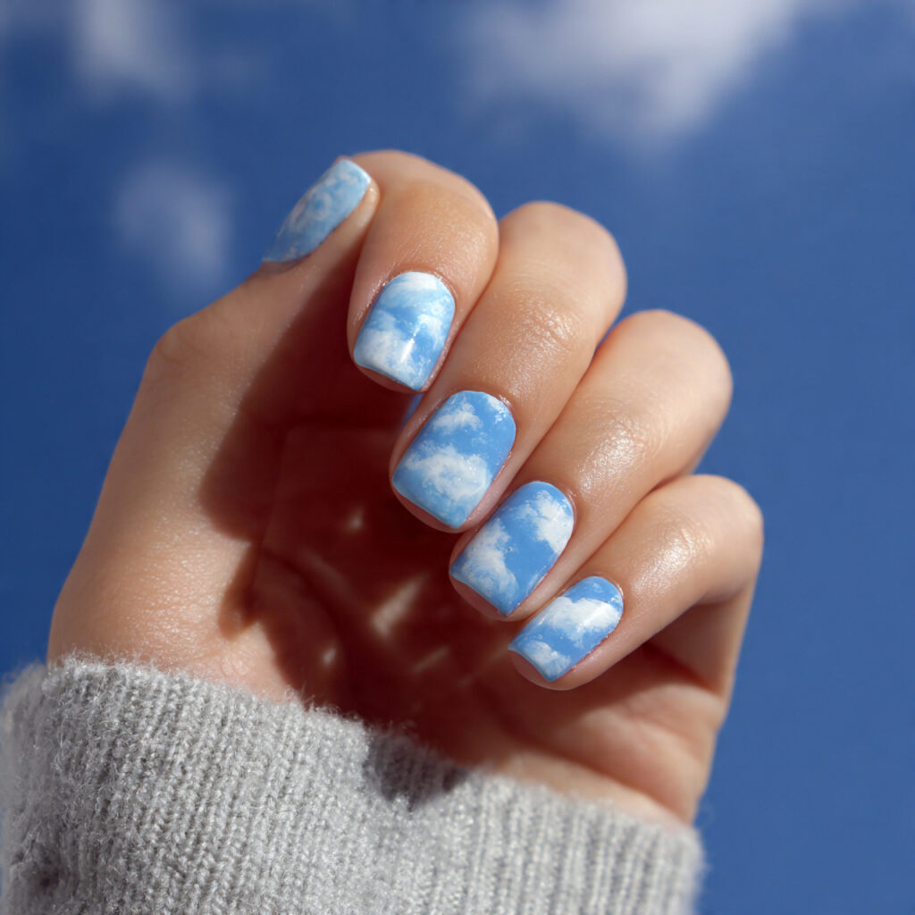 14 Baby Blue Nails Ideas That Are Soft, Chic, and Seriously Addictive 7 baby blue cloud nails
