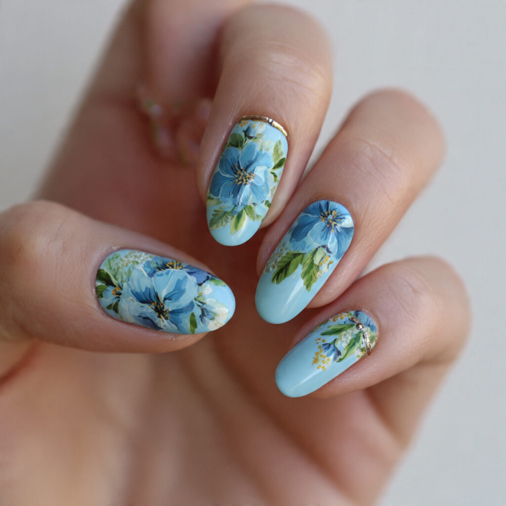 14 Baby Blue Nails Ideas That Are Soft, Chic, and Seriously Addictive 12 baby blue floral nails