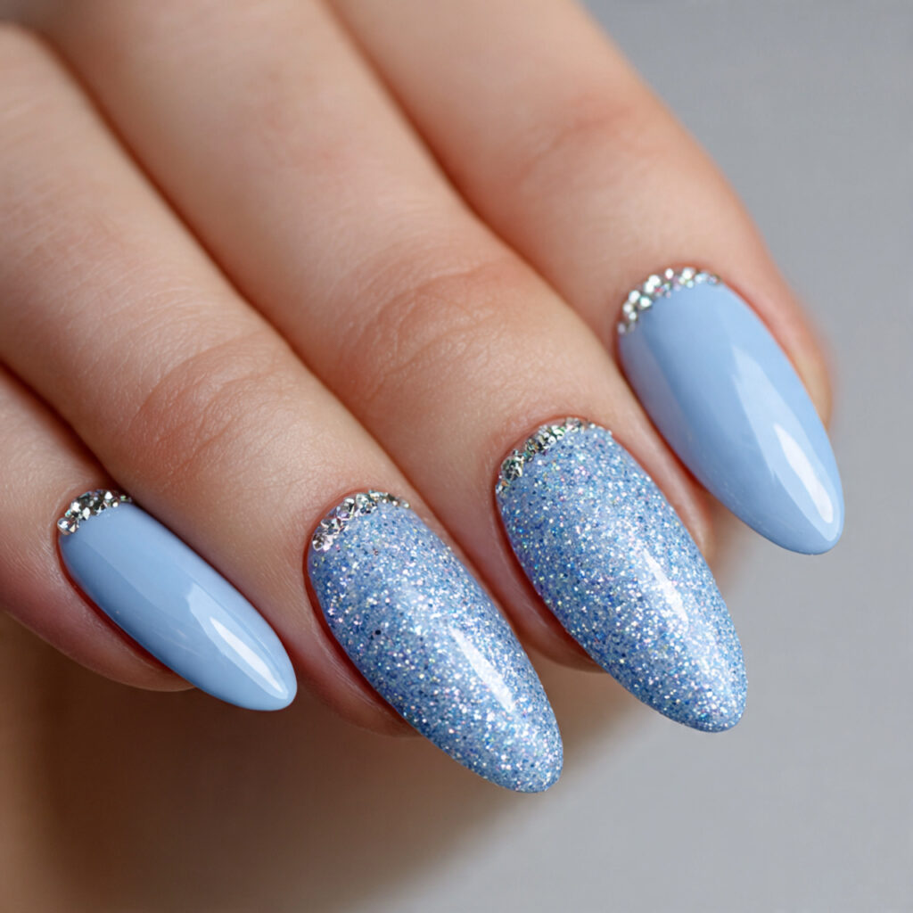 14 Baby Blue Nails Ideas That Are Soft, Chic, and Seriously Addictive 8 baby blue glitter nails