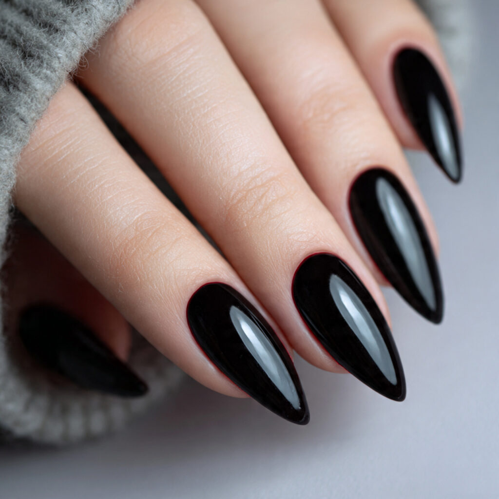13 Trending Almond Nails That Are Everywhere Right Now (And Honestly… I’m Obsessed) 8 black almond nails 2