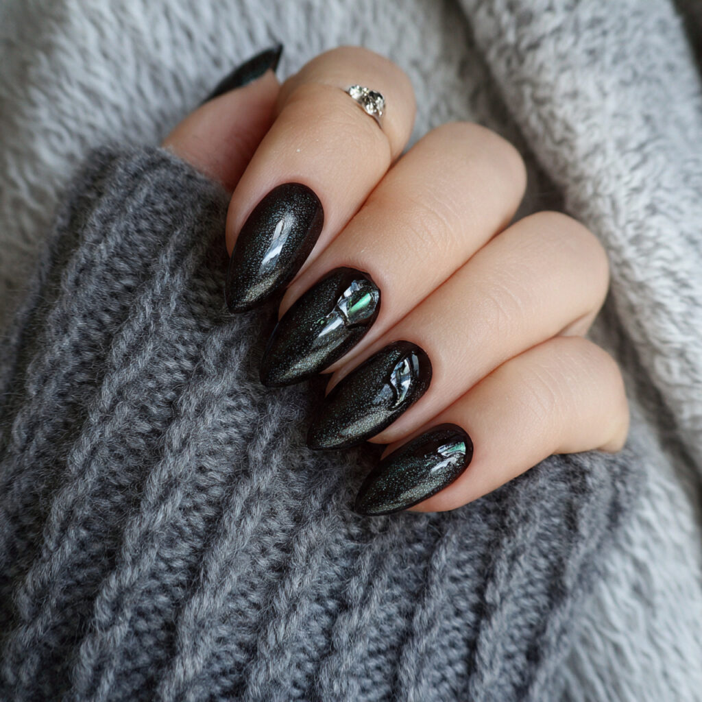 black cat eye almond nails 2