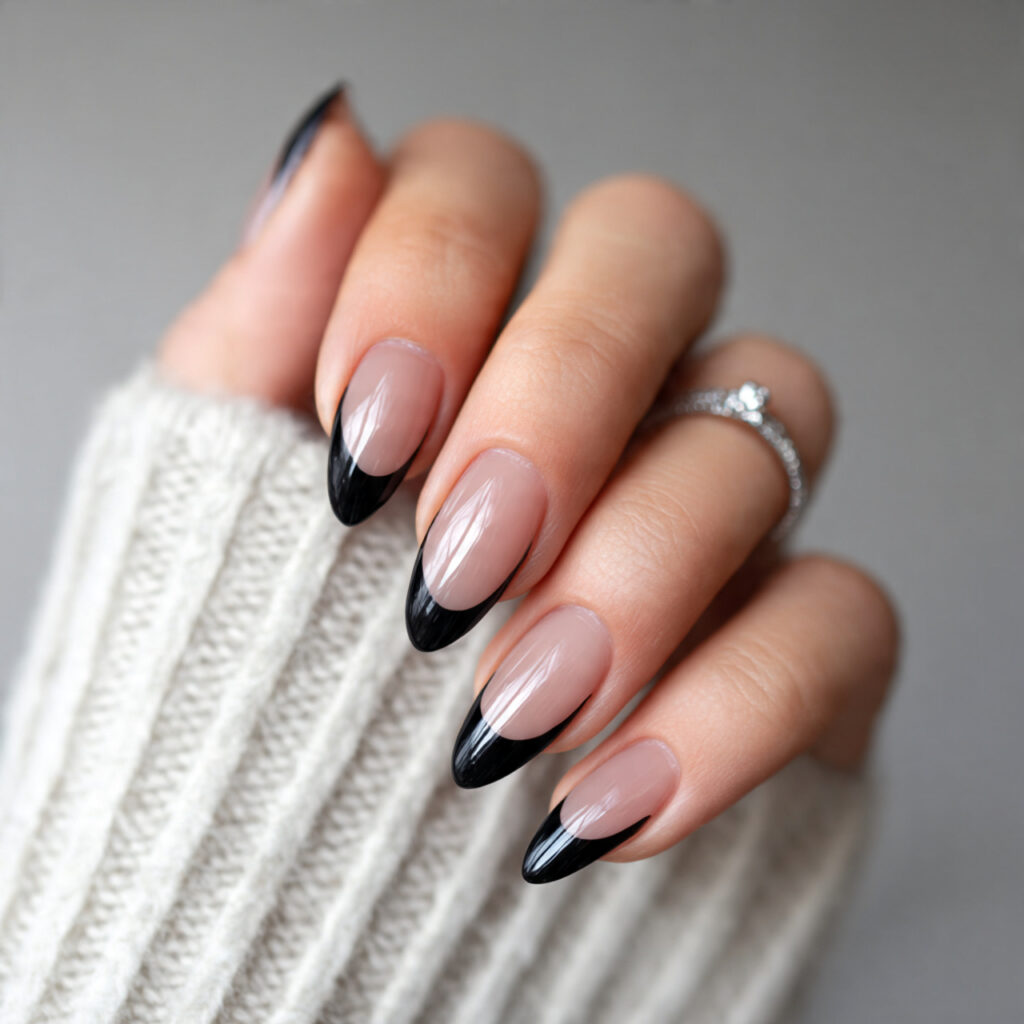black french tip almond nails