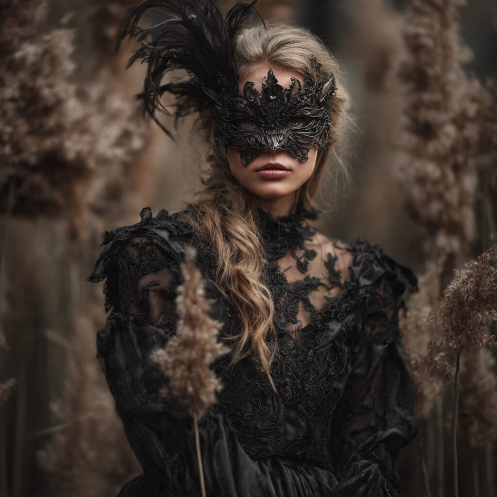 15 Masquerade Outfit Ideas That Will Make You the Most Mysterious (and Stylish) Person at the Ball 3 black lace dress feather mask