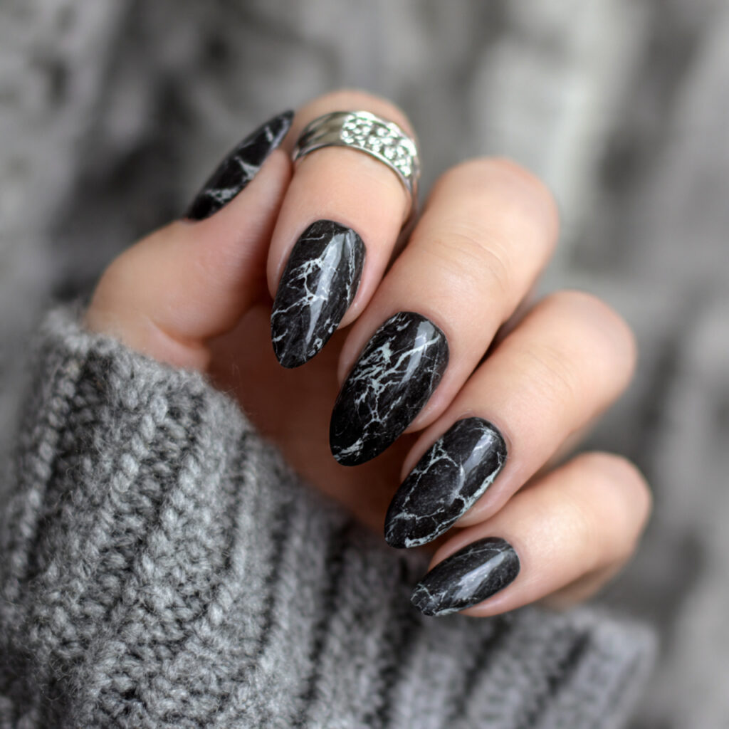 black marble almond nails