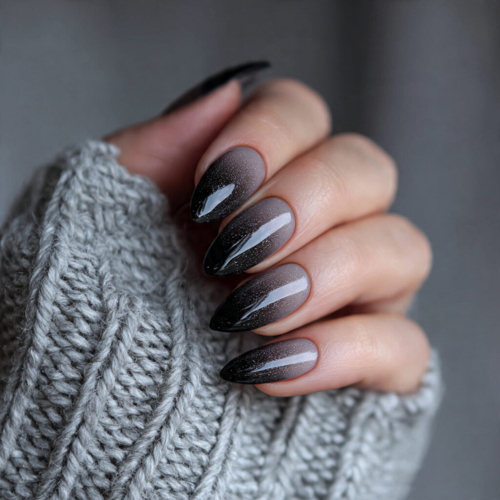 black ombre almond nails