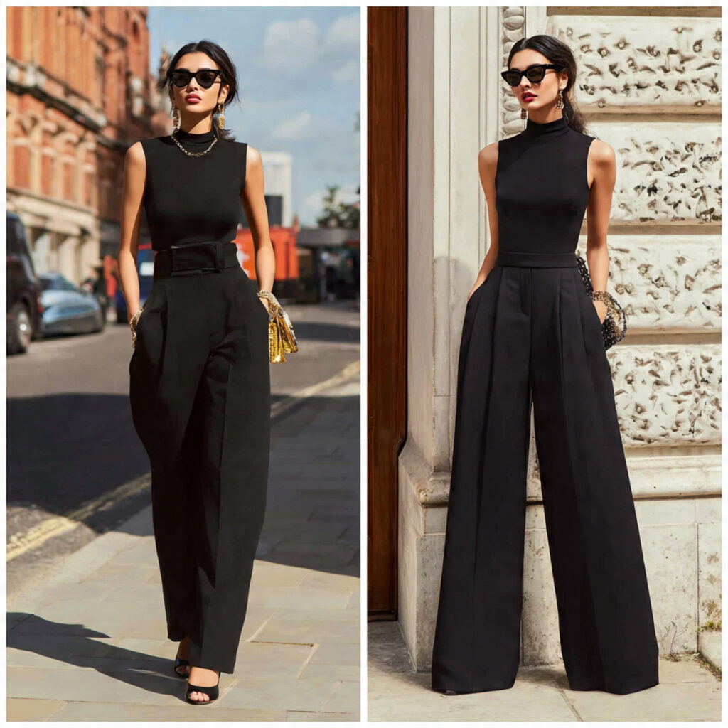 black tank wide leg trousers outfits for women