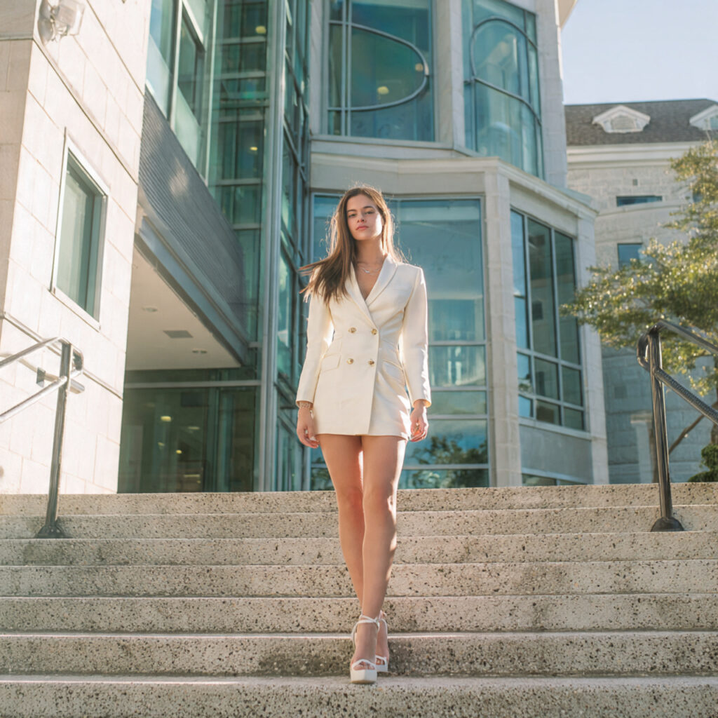13 Graduation Outfit Ideas That Will Make You Look Main Character-Level Chic 3 blazer dress statement heels with graduation outfi