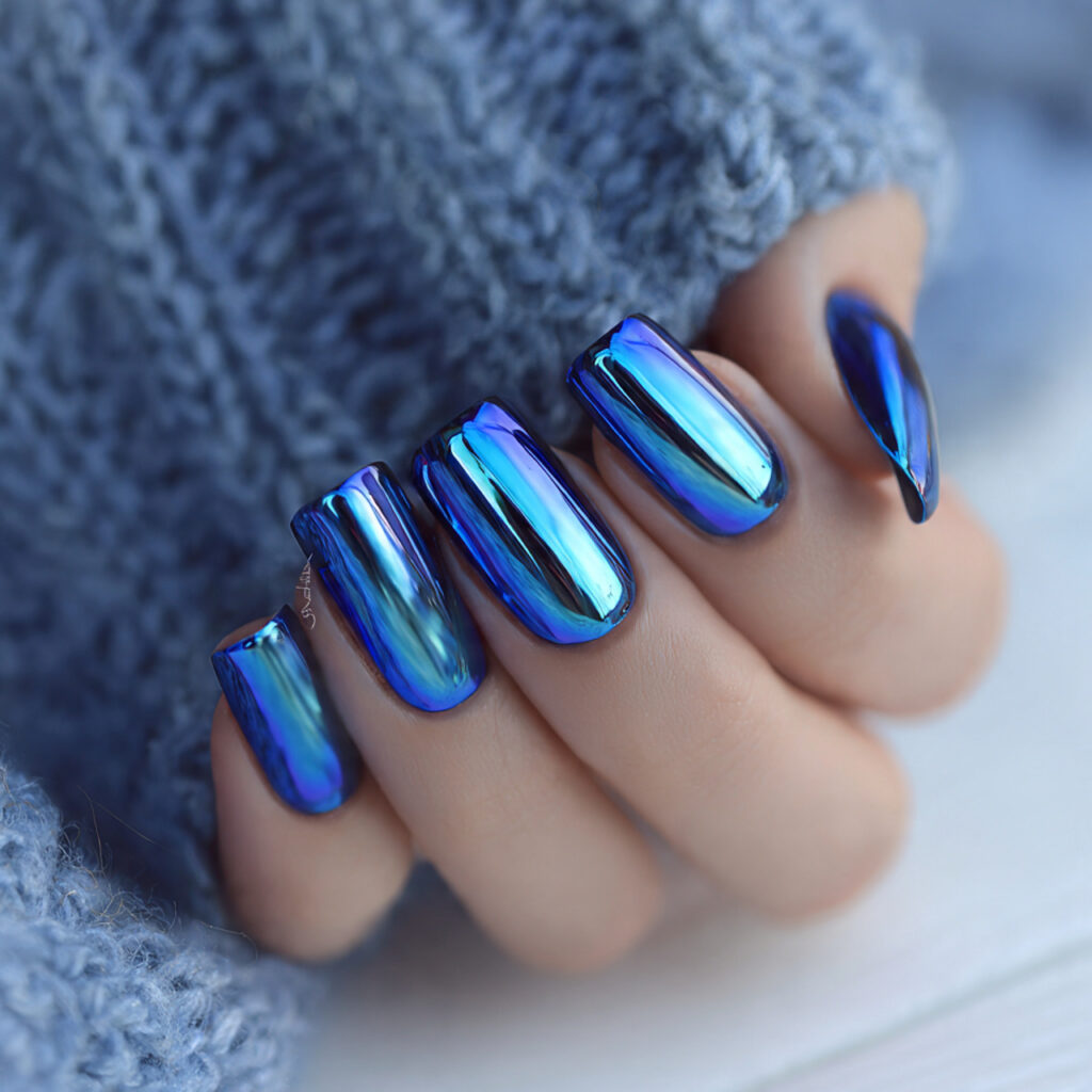 14 Trending Blue Nail Ideas Everyone Is Obsessed With Right Now (Your Next Mani Just Found You) 4 blue chrome nails
