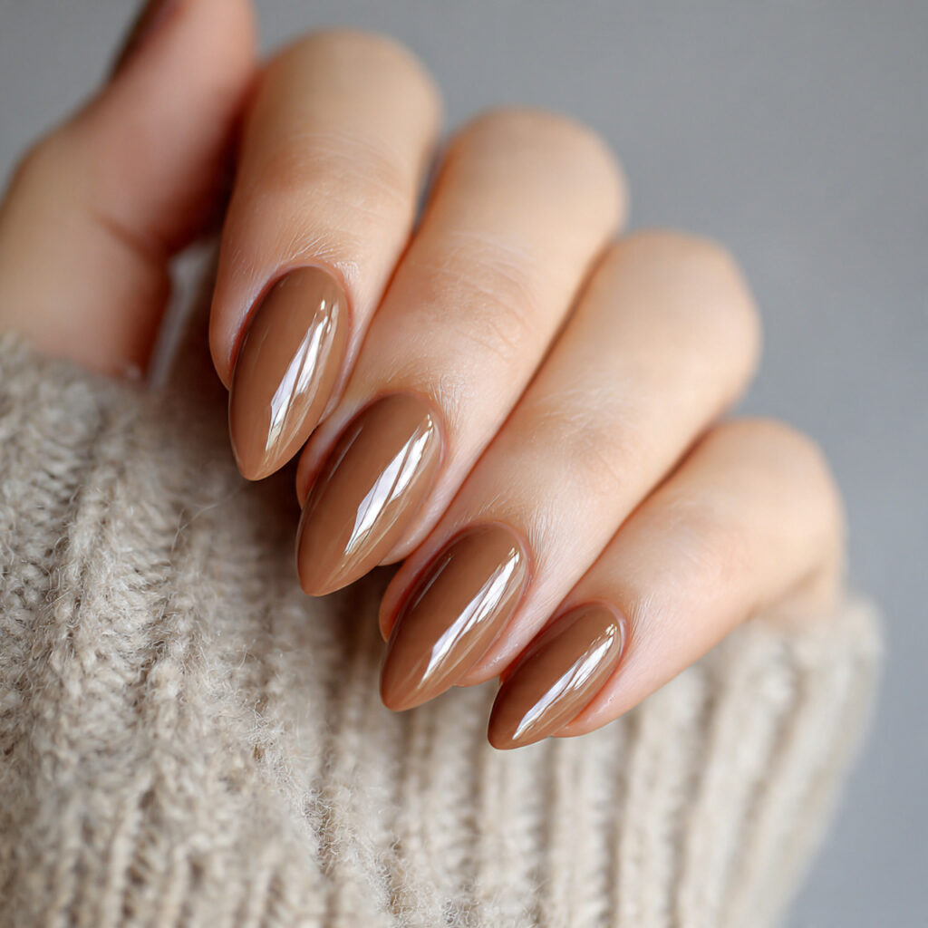 brown neutral almond nails