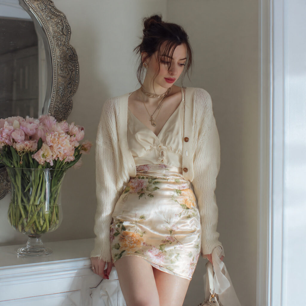 12 Cute Outfit Ideas You’ll Want to Copy Immediately (Trust Me, These Are Too Good) 9 cardigan satin skirt