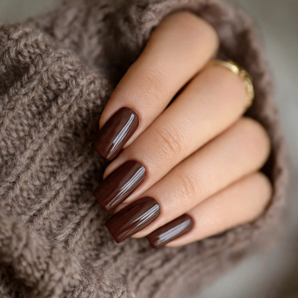 chocolate brown short coffin nails