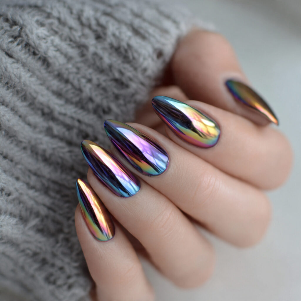 12 Almond Nails Designs That Instantly Make Your Hands Look Expensive (Yes, Even on Lazy Days) 5 chrome almond nails 1
