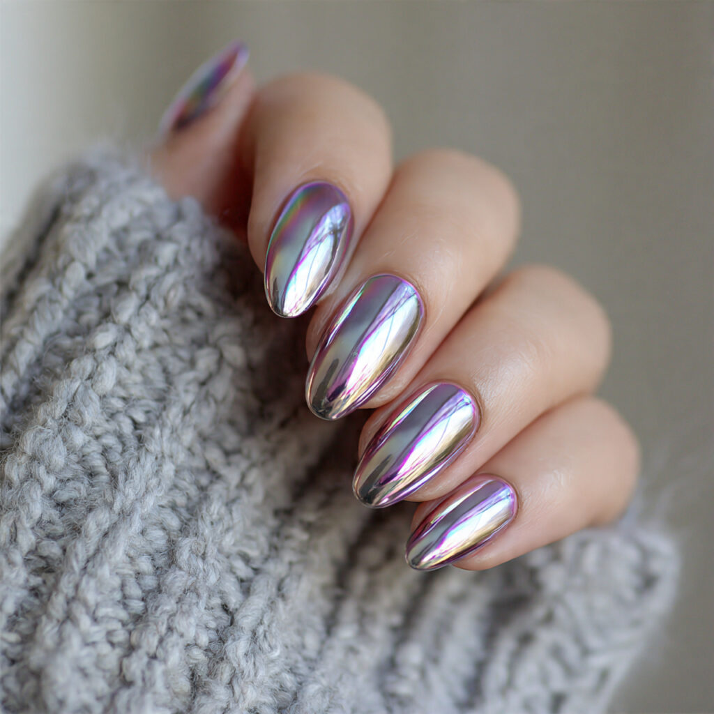 chrome short almond nails