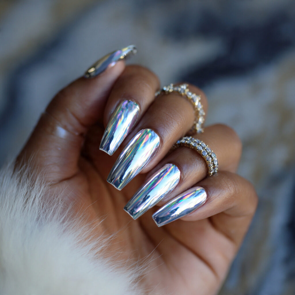 chrome short coffin nails