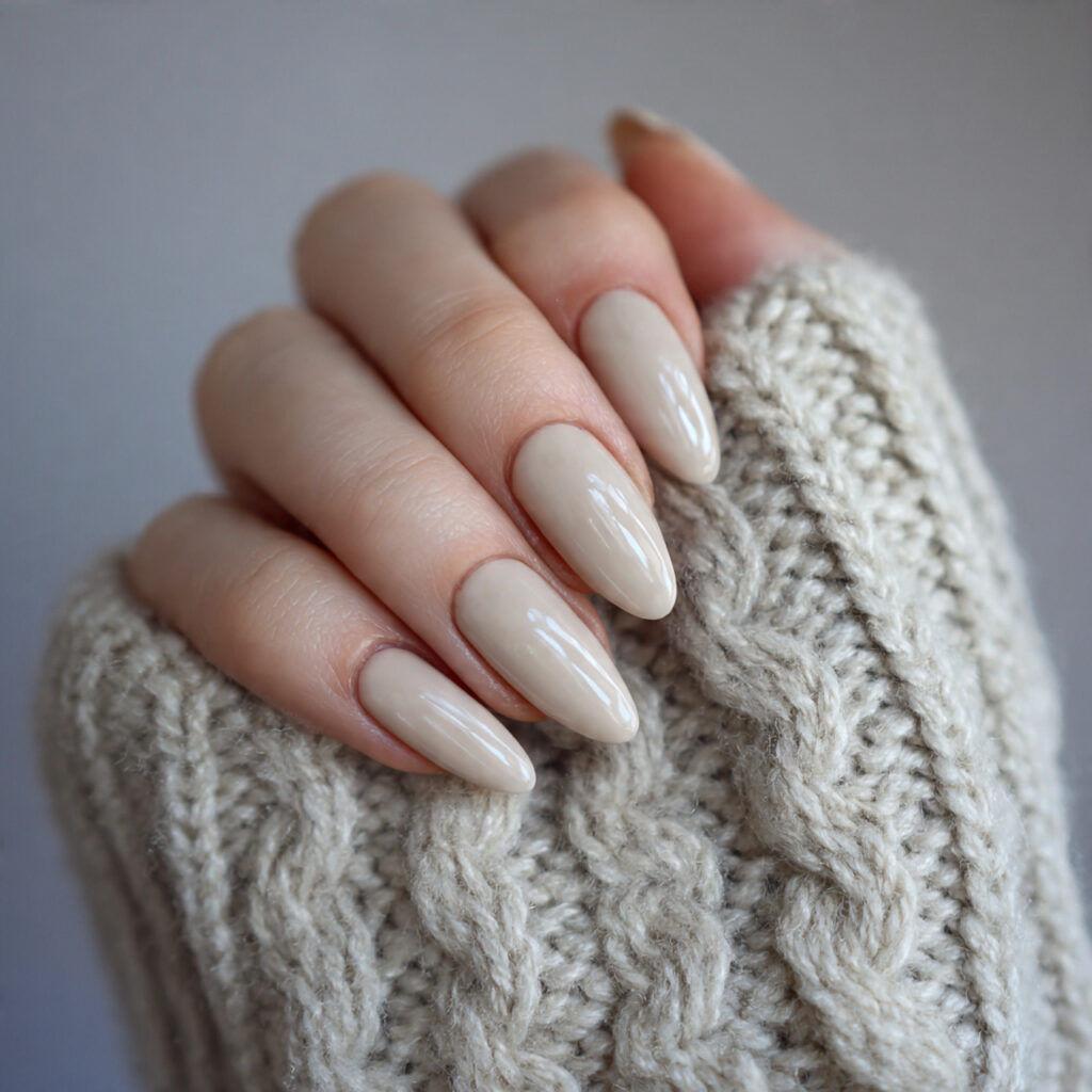 15 Almond Acrylic Nails That Instantly Elevate Your Style (And the Outfits That Look Amazing With Them) 2 classic almond acrylic nails cozy knit sweater