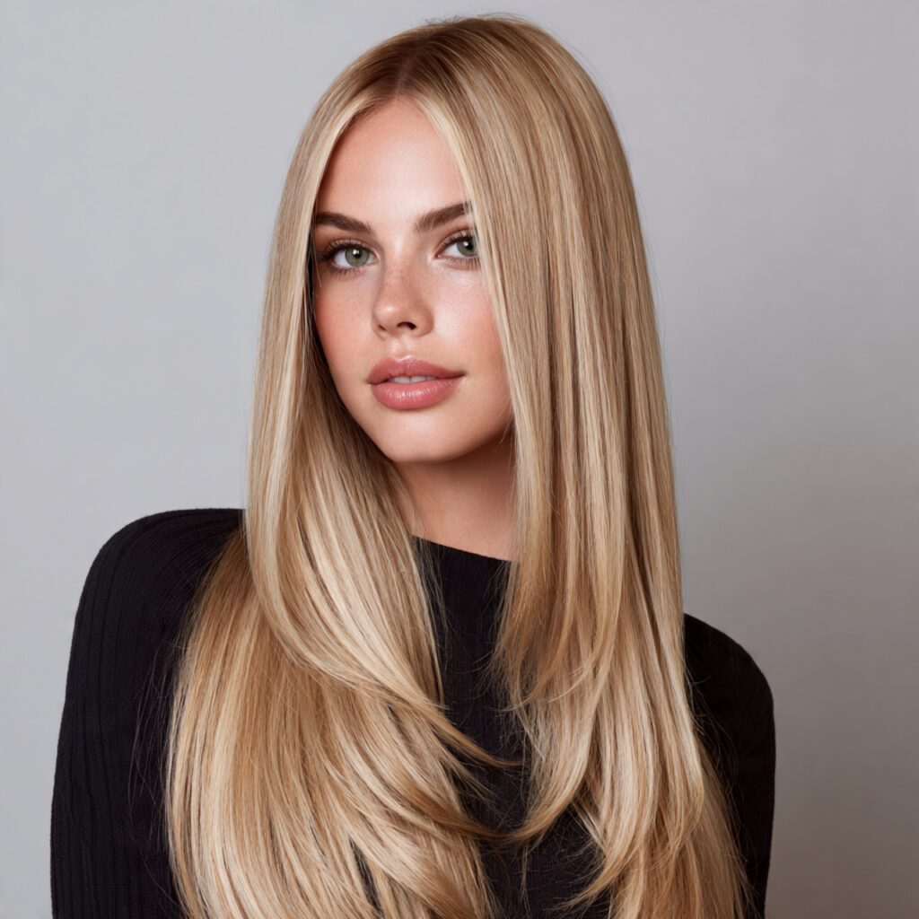 classic middle part straight hair