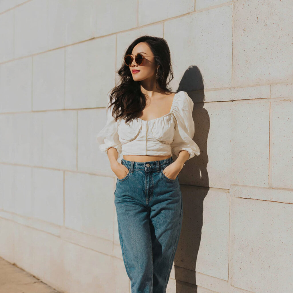 crop top high waisted jeans outfits for women