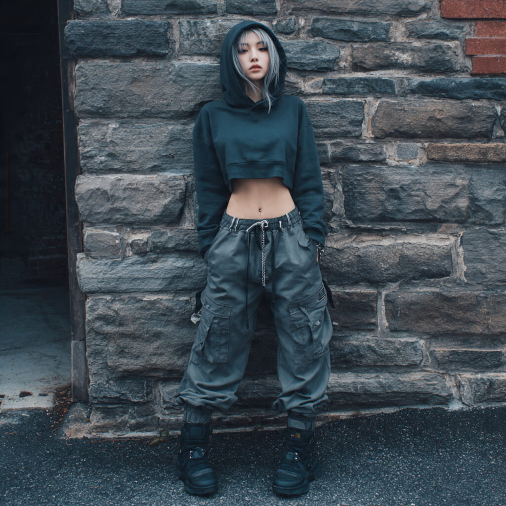 14 Outfit Ideas for School That Make Getting Dressed at 7 AM Way Easier (and Actually Stylish) 7 cropped hoodie cargo pants for school outfits