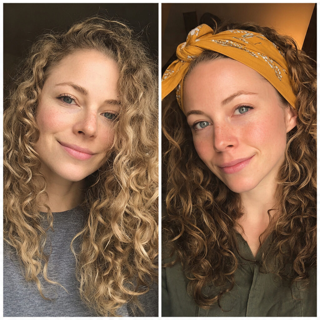 curly hair with a headband